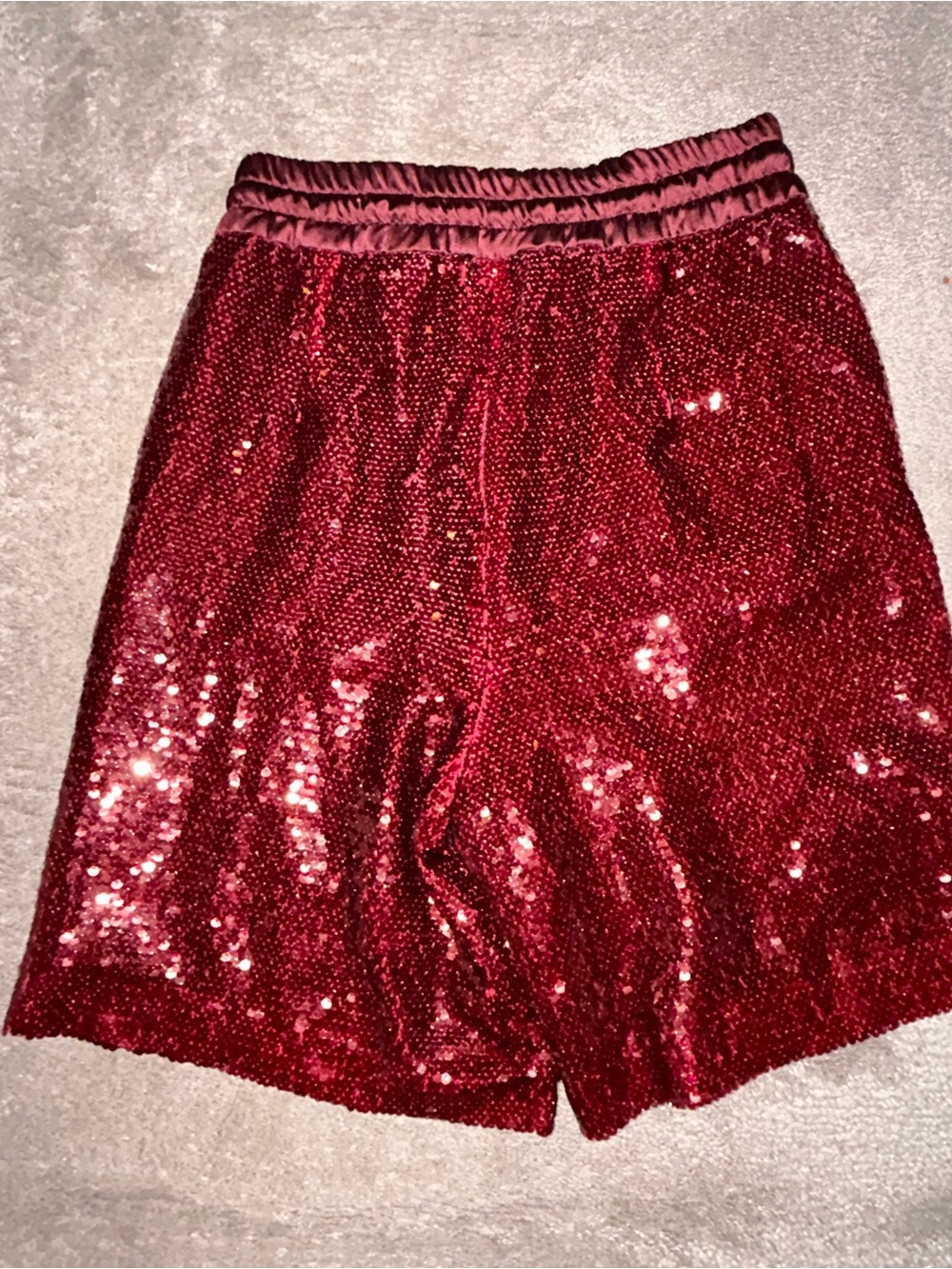 Red Sequin Drawstring Shorts - Picture 3 of 4